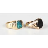 A 9ct gold and oval black onyx signet ring, Birmingham 1971, weight 6.4g, ring size approx R, and