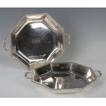 A pair of Tiffany & Co sterling silver octagonal two-handled dishes, each centre initial engraved