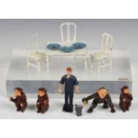 An F.G. Taylor & Sons Zoo Series No. 179 Chimpanzees Tea Party lead figure set, comprising table,