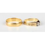 A late Victorian 22ct gold wedding ring, Birmingham 1898, weight 2.9g, ring size approx P, and a