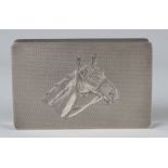 A George VI silver rectangular engine turned snuff box, the hinged lid engraved with a horse's head,