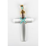 A Victorian gold mounted, rock crystal and turquoise set cross with a central 'X' shaped motif,