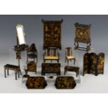 A suite of chinoiserie-decorated doll's house furniture by Judith Dunger, comprising two-seat