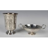 An early 19th century French silver beaker, the flared cylindrical body engraved with stems of