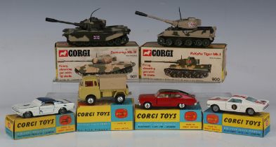 A small collection of Corgi Toys vehicles, comprising No. 325 Ford Mustang Fastback 2+2
