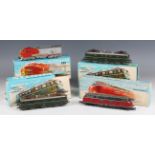 Four Märklin gauge HO locomotives, comprising two No. 3050 SSB CFF, green, No. 3021, burgundy and