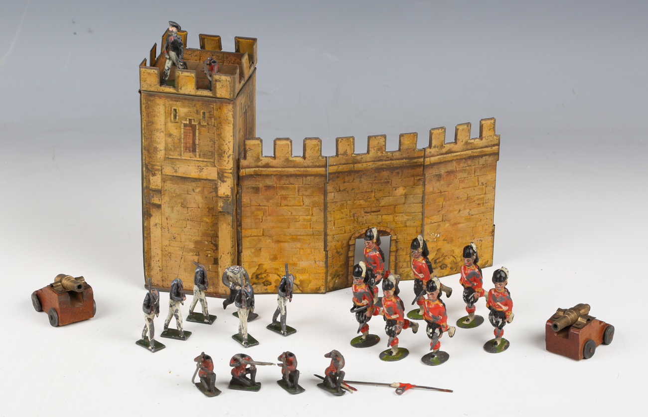 A collection of lead figures, including Highland 'plug head' soldiers and Life Guards, together with