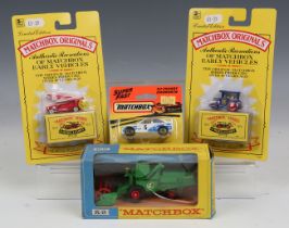A Matchbox King Size K-9 combine harvester, within a window box, together with a collection of 1-