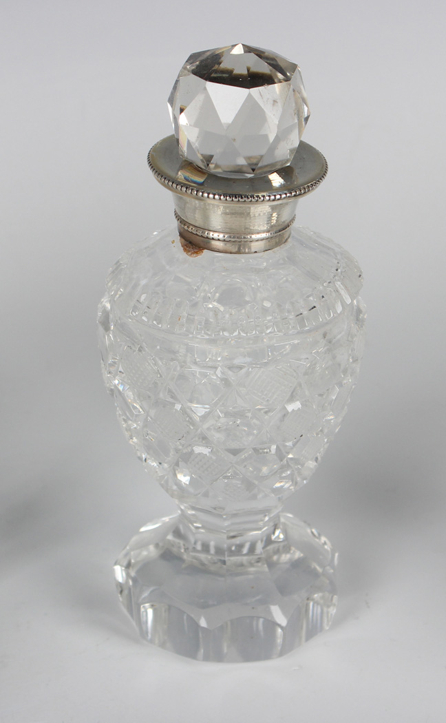 A group of cut glass dressing table bottles and jars with silver lids and collars, a .935 silver and - Image 6 of 11