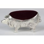 A Continental .800 silver novelty pin cushion in the form of a pig, length 10.8cm.Buyer’s Premium