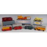 Seven Dinky Toys and Supertoys commercial vehicles, comprising No. 581 horse box, No. 555 fire