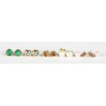 A pair of 9ct gold and citrine oval earstuds, a pair of 9ct gold and imitation turquoise earstuds,