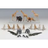 A collection of Crescent Toys lead figures of wild animals, comprising nine kangaroos, lion, three
