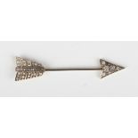 A gold, platinum and diamond jabot pin, early 20th century, designed as an arrow, mounted with