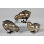 Three Continental white metal models of chicks with engraved feather decoration, total weight 76.7g,