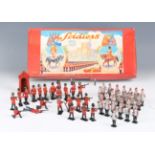 A collection of Crescent Toys lead figures, including sentries and sentry box, cavalry, Life Guards,