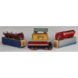 A Dinky Supertoys No. 504 Foden tanker 'Mobilgas', a No. 505 Foden flat truck with chains, maroon,