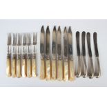 A set of six late Victorian silver and mother-of-pearl handled fruit knives and forks, Sheffield