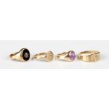 A 9ct gold, black onyx and diamond oval signet style ring, London 1979, ring size approx S, a 9ct