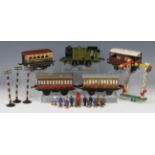 A good collection of Hornby Trains gauge O items, including a clockwork 0-4-0 tank locomotive 2900