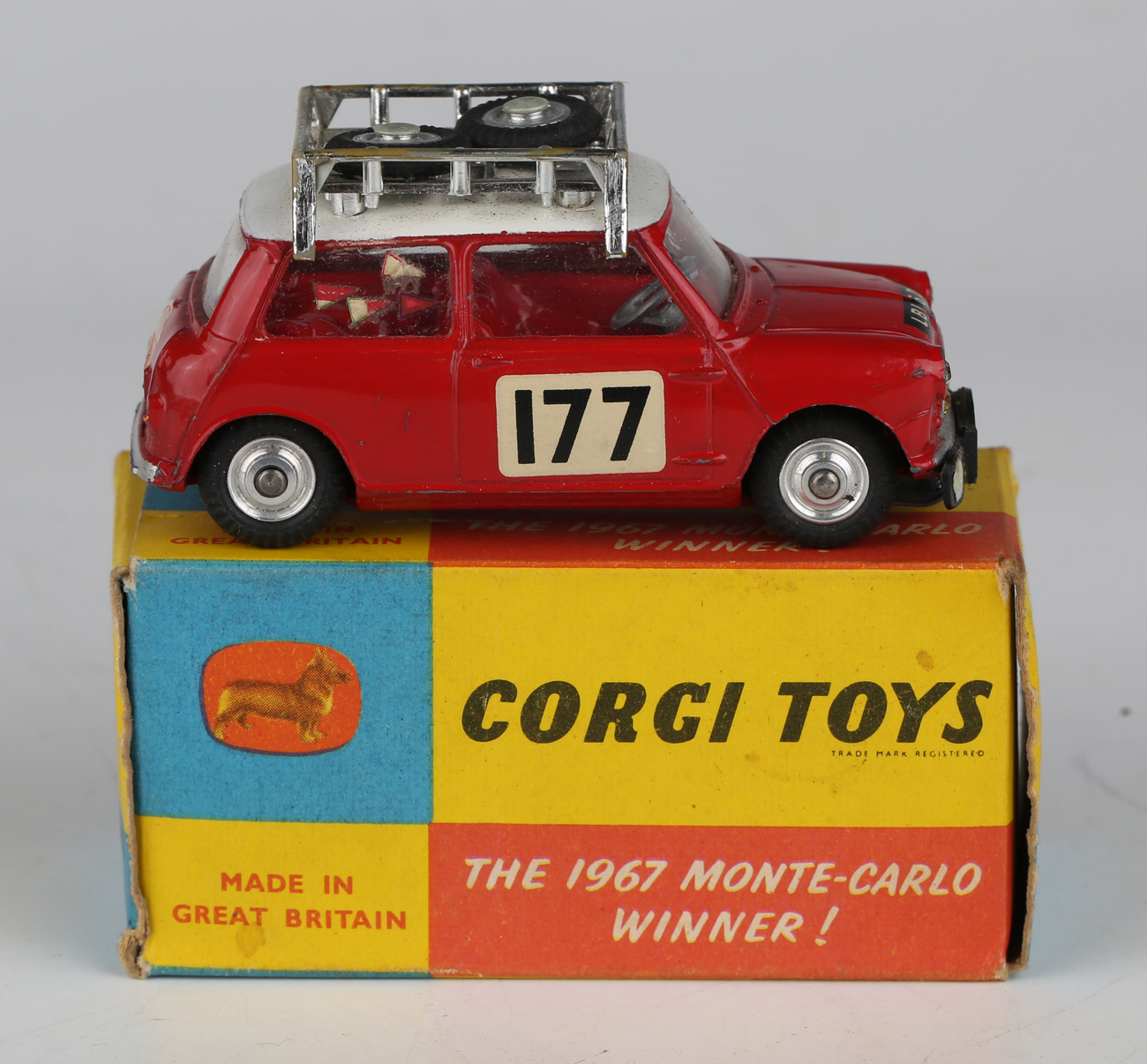 A Corgi Toys No. 339 Monte Carlo BMC Mini Cooper S, boxed (paint chip to bonnet and rubbing, box - Image 6 of 7