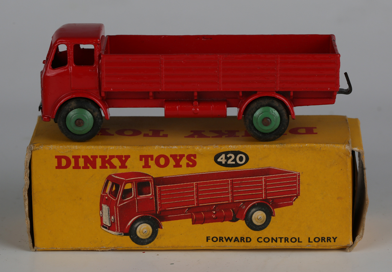 Seven Dinky Toys, comprising No. 420 forward control lorry, red with green wheels, No. 253 Daimler - Image 8 of 8