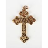 A gold pendant cross with foliate engraved decoration, detailed 'B&W 9ct', weight 1.9g, length 4.