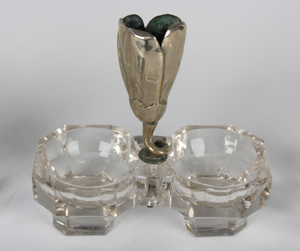 A group of cut glass dressing table bottles and jars with silver lids and collars, a .935 silver and - Image 3 of 11