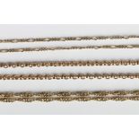 Three 9ct gold neckchains in a variety of designs, length of longest 48cm, total weight 11.8g.