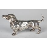 An Edwardian silver model of a dachshund with realistic detailing, import mark Chester 1907 by