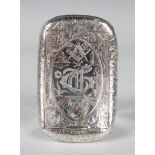 An Edwardian silver curved rectangular snuff box, the hinged lid engraved with a monogram framed