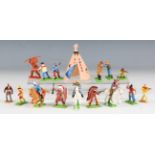 A small collection of Britains Deetail plastic figures of cowboys and Native Americans.Buyer’s