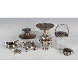 A group of silver items, including a bonbon tazza, Birmingham 1974, a capstan inkwell, the hinged