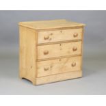 A Victorian stripped pine chest of drawers, height 75cm, width 81cm, depth 46cm.Buyer’s Premium 29.