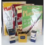 Three colour printed fountain pen advertising posters for 'Platignum', the largest 77cm x 51cm,