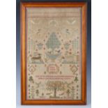 A George III needlework sampler by Eliza Fisher, Aged 7, dated 1803, worked in coloured threads with