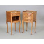 A pair of 20th century French oak bedside chests, the galleried tops above drawers, height 73cm,