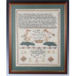 A modern reproduction of a George III needlework sampler by Elizabeth Willetts, dated 1806, with a