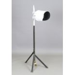 A 20th century white painted industrial style floor lamp, on a later triform stand, height 154cm.