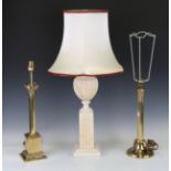 A modern brass table lamp of Corinthian column form, height 47cm, another similar lamp and an
