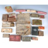 A collection of various mainly 19th century cardboard and paper shooting-related boxes, including