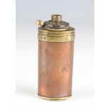 A 19th century Sykes Patent combination pistol powder flask with copper body, brass mounts and