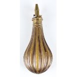 A large 19th century brass mounted copper powder flask by G. & J.W. Hawksley with patent nozzle