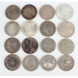 A collection of various Spanish and South American silver and white metal coinage, including a Spain