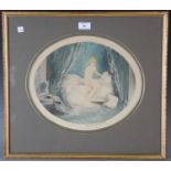 Louis Icart - Blue Alcove/L'Alcôve Bleue, oval colour etching with aquatint circa 1929, signed in