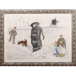 French School - Street Scene with Figures, 20th century lithograph in colours, indistinctly signed