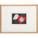 Kaoru Kawano - 'A Camellia and a Small Bird', colour woodcut, titled, dated 1980 and inscribed to