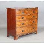 A George IV mahogany bowfront chest of oak-lined drawers, height 97cm, width 99cm, depth 54cm.