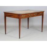 A good late 20th century George III style mahogany library table with boxwood stringing and tooled
