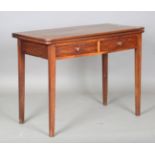 A 19th century mahogany fold-over tea table, fitted with two frieze drawers, height 75.5cm, width